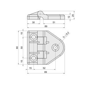 บานพับไนล่อนสามเหลี่ยม triangular-nylon-hinge สำหรับเครื่องจักรและตู้อุตสาหกรรม ดีไซน์สามเหลี่ยม แข็งแรง น้ำหนักเบา