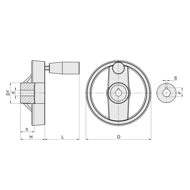 มือหมุนอลูมิเนียมด้ามจับพับ aluminum-handwheel-with-folding-grip สำหรับเครื่องจักร แข็งแรง น้ำหนักเบา พับเก็บได้